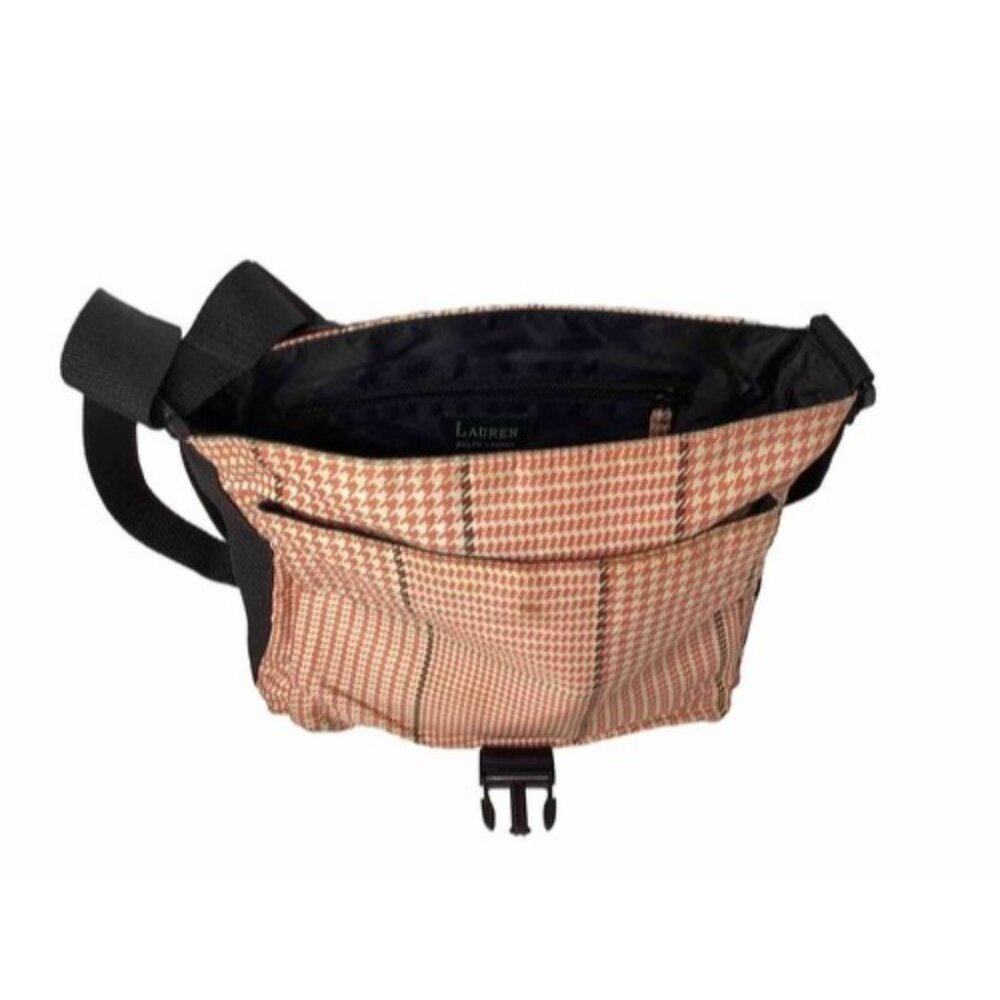 Vintage Ralph Lauren Crossbody Bag Purse Pink Houndstooth 4 Pockets - READ - Picture 3 of 7